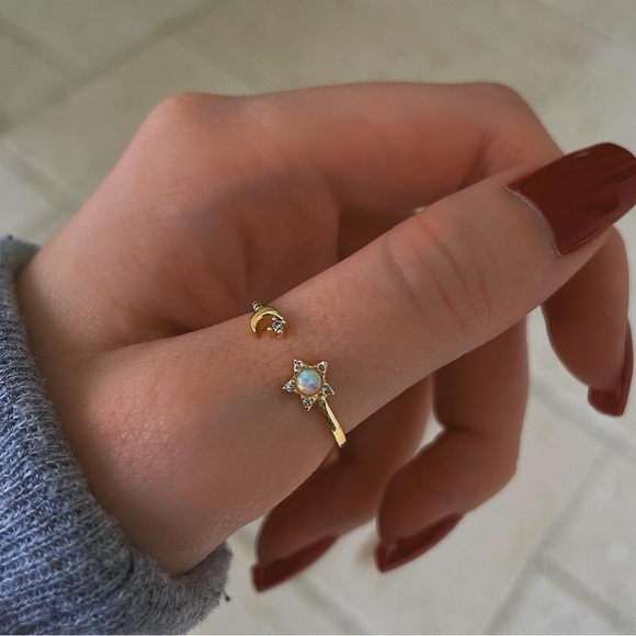 Opal Star & Crescent Moon Ring - Picture 2 of 6